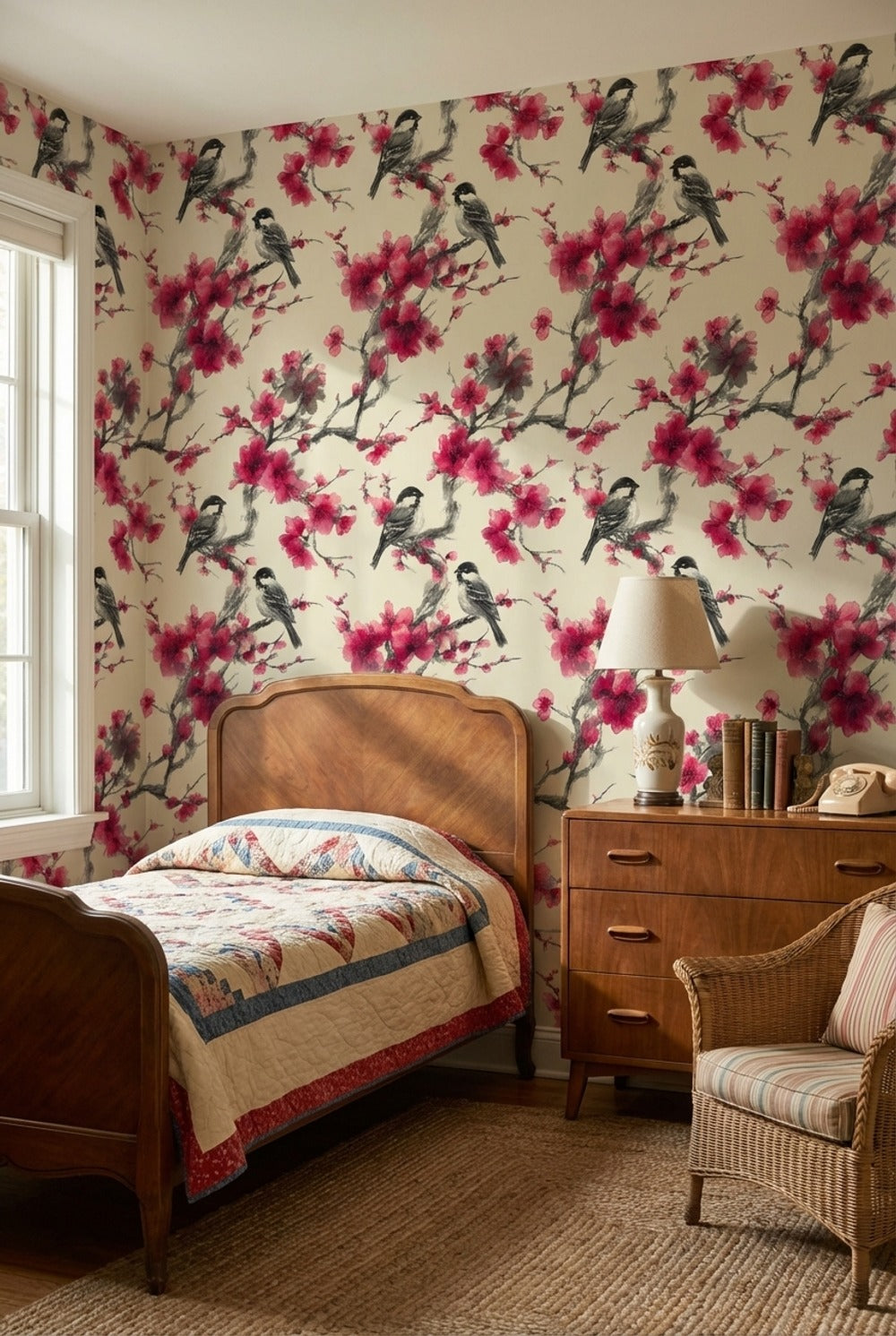 Floral Wallpaper Birds Removable Vintage Wall Mural