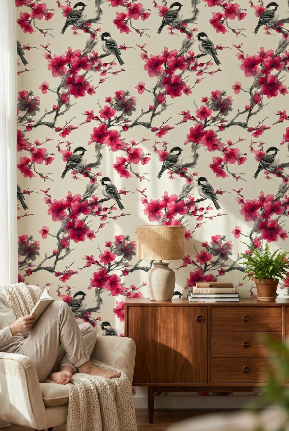 Floral Wallpaper Birds Removable Vintage Wall Mural