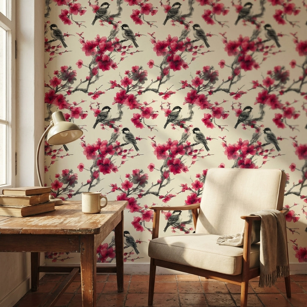 Floral Wallpaper Birds Removable Vintage Wall Mural