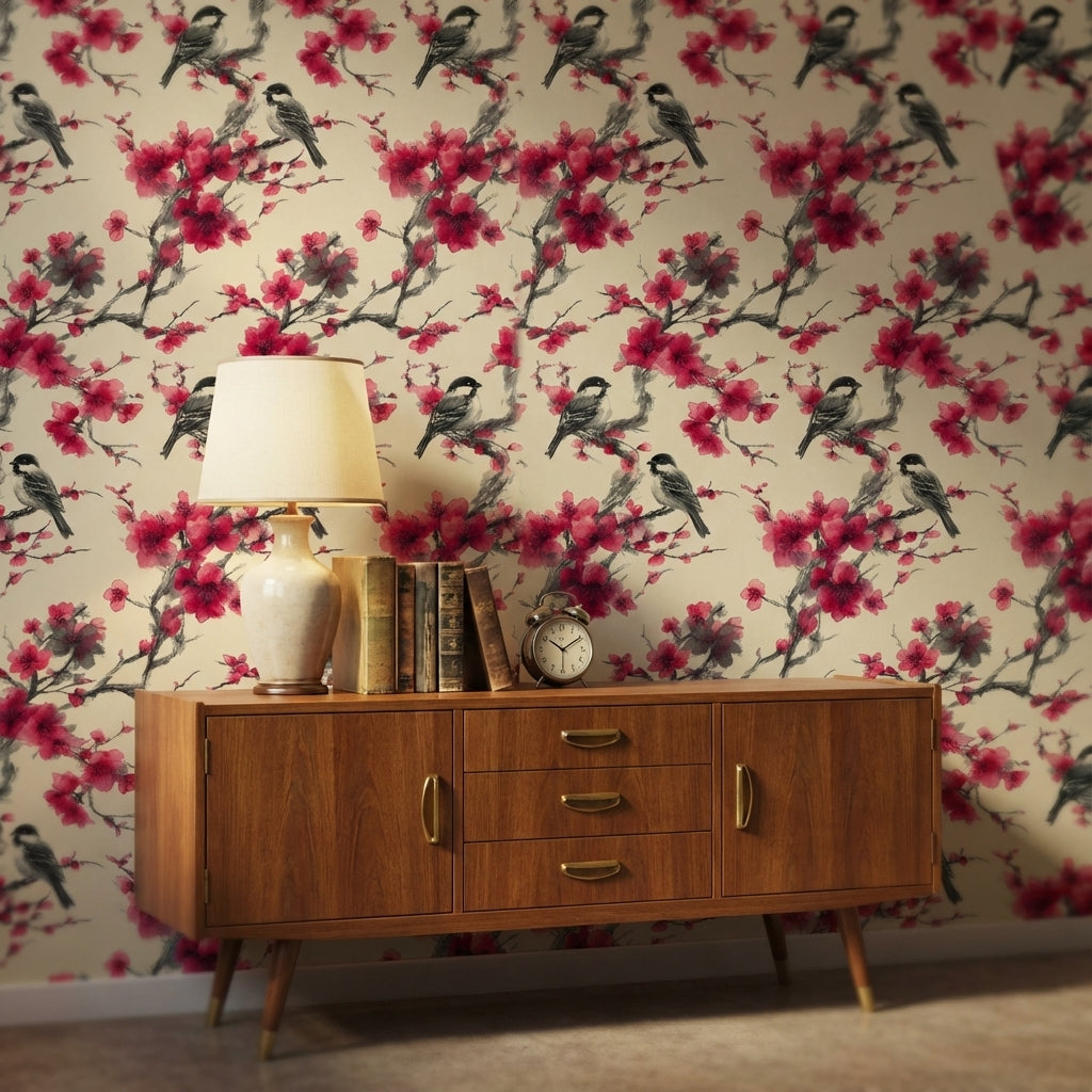Floral Wallpaper Birds Removable Vintage Wall Mural