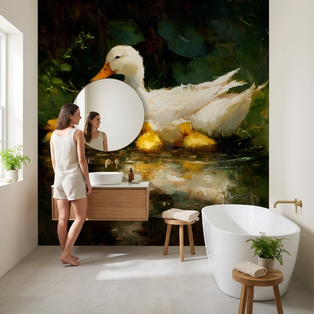 Ducklings Nature Wallpaper Greenery Pond Wall Mural
