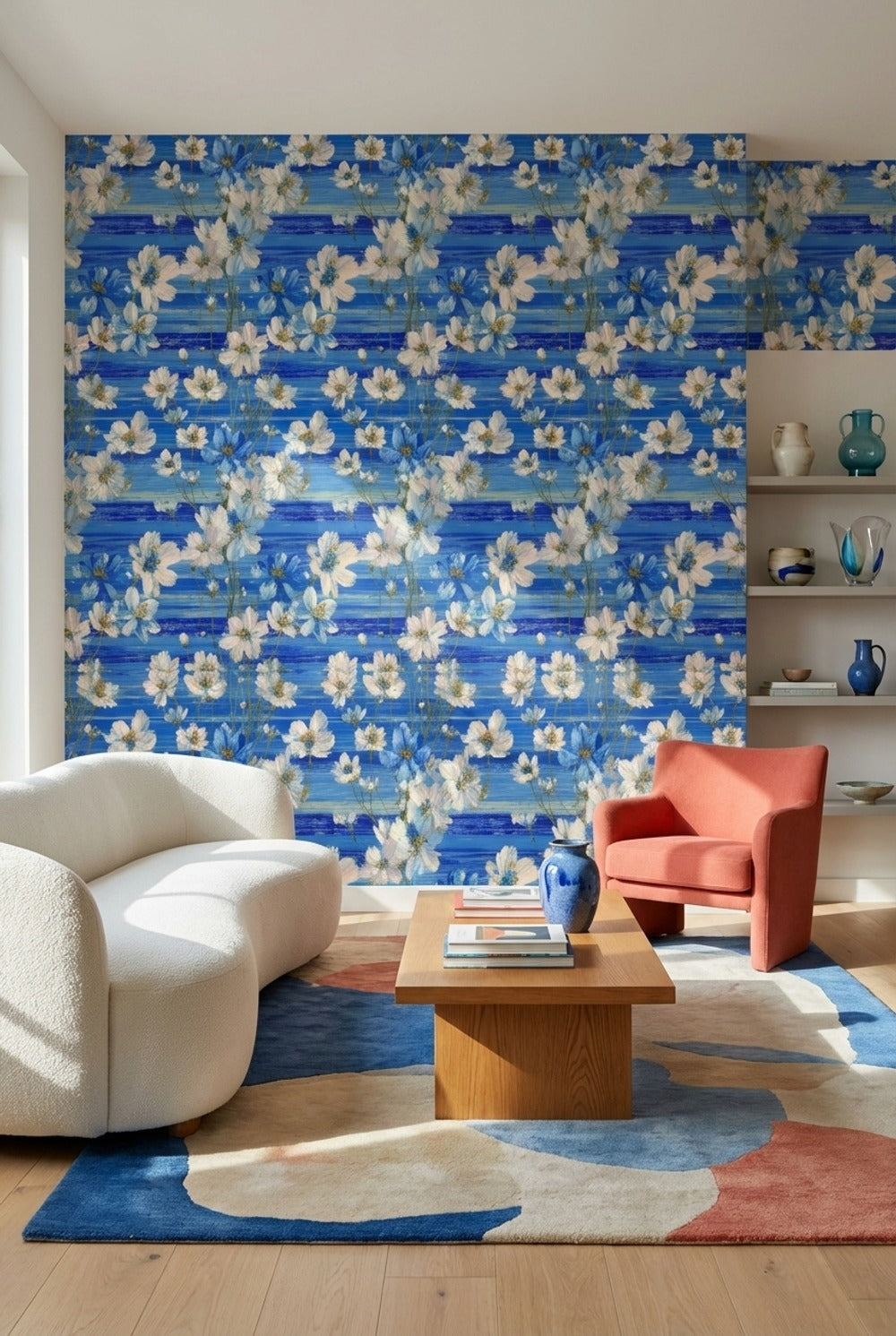 Floral Wallpaper Blue Modern Removable Wall Decor