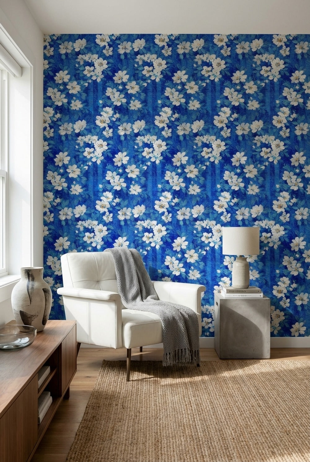 Floral Wallpaper Blue Removable Modern Wall Mural