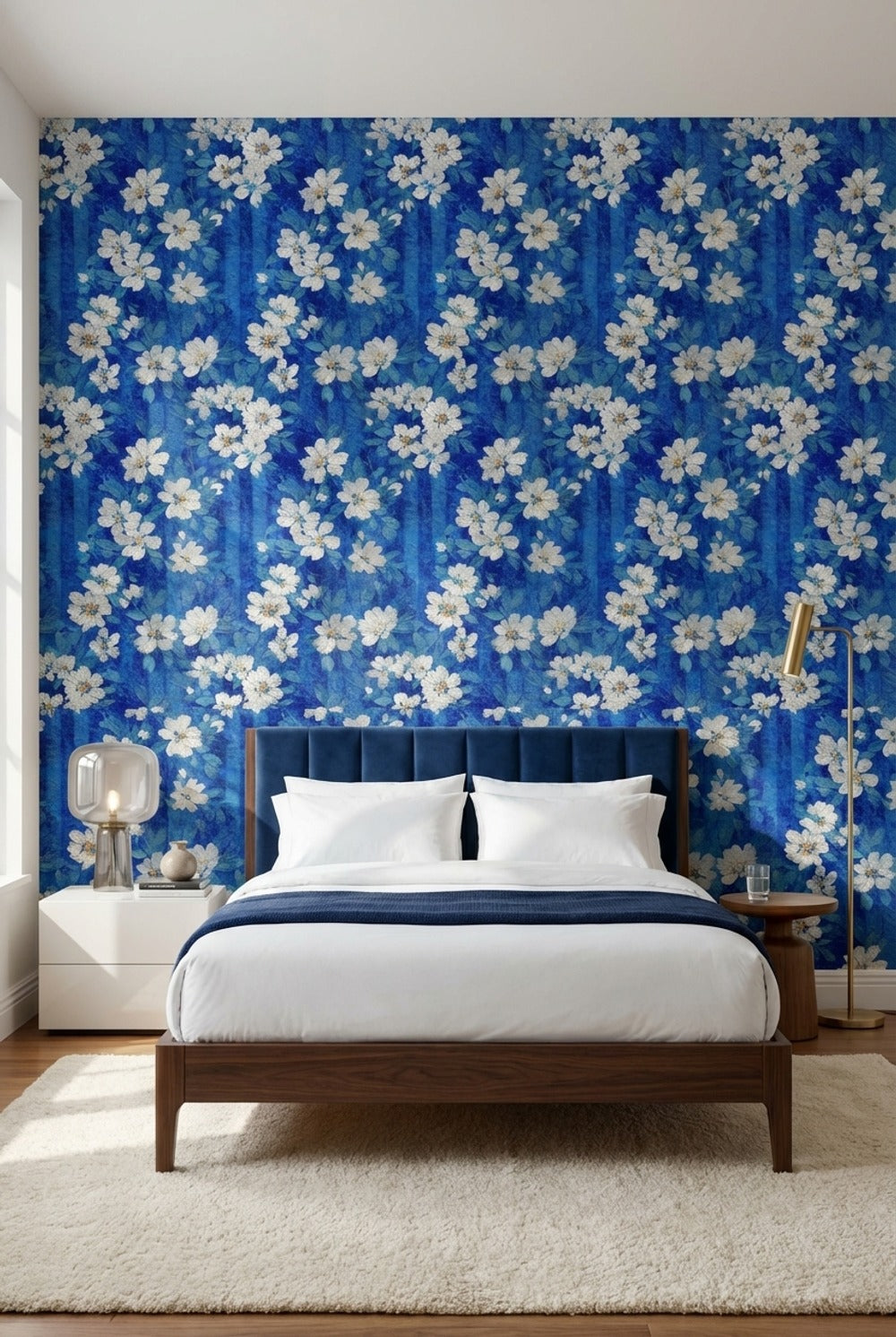 Floral Wallpaper Blue Removable Modern Wall Mural