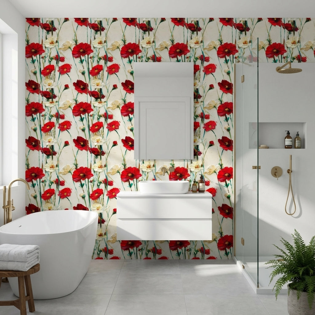 Floral Wallpaper Abstract Red Decorative Mural