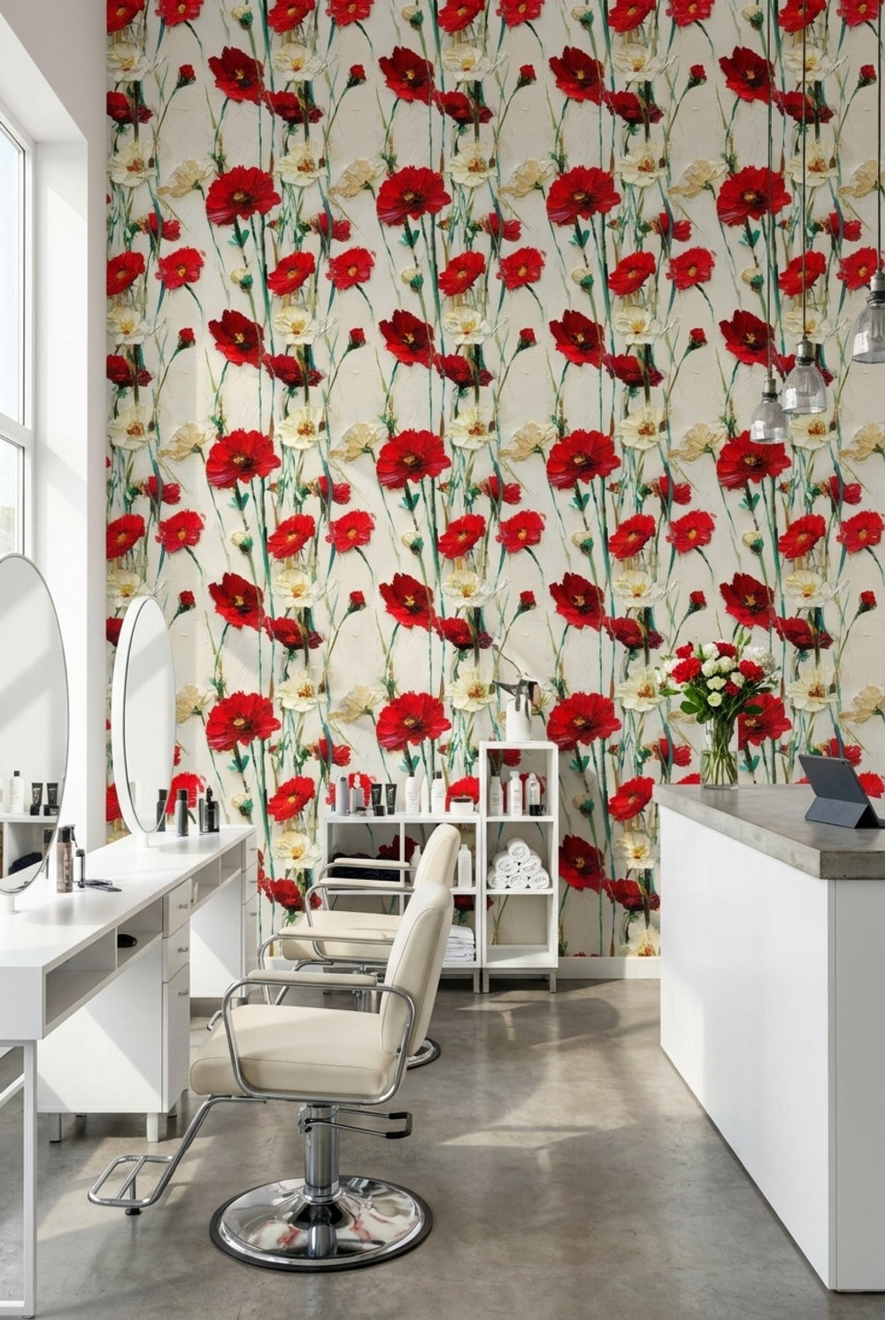 Floral Wallpaper Abstract Red Decorative Mural