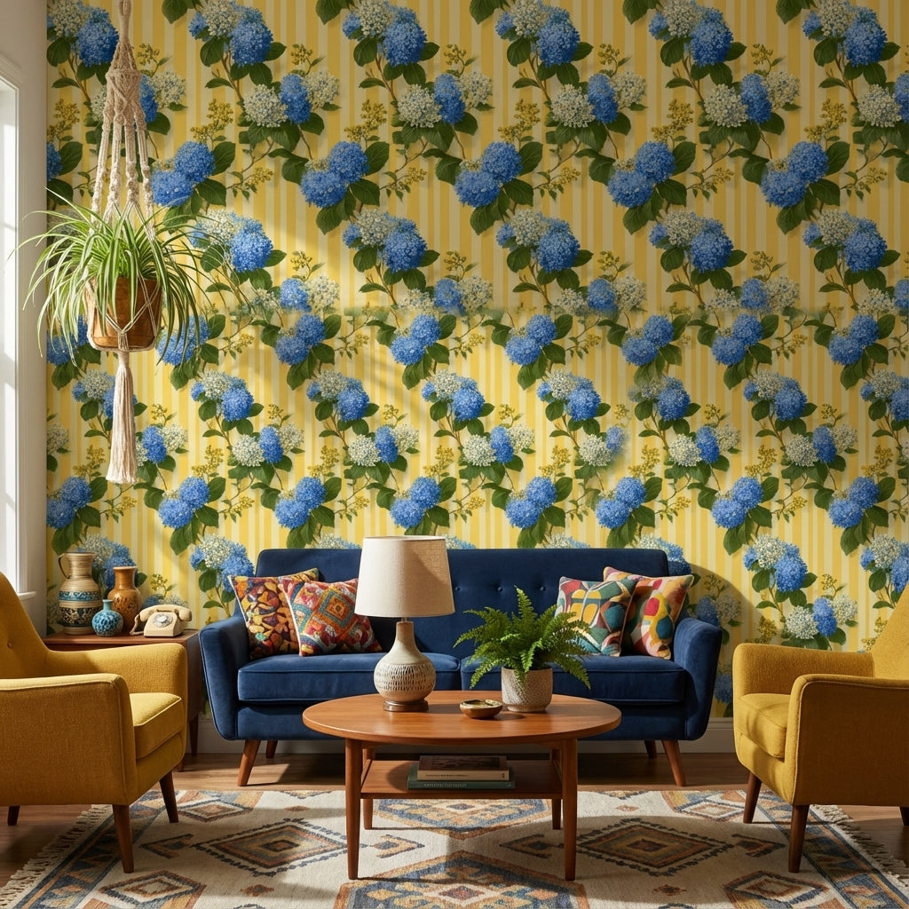 Floral Wallpaper Striped Removable Vintage Wall Mural