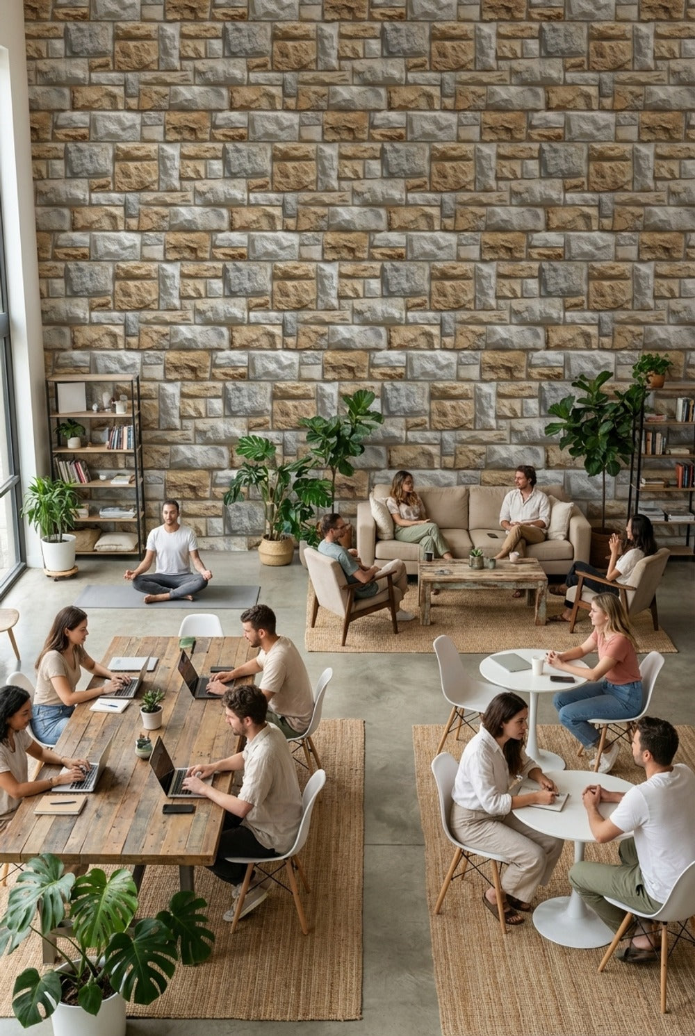 Stone Wallpaper Beige Rustic Decorative Mural