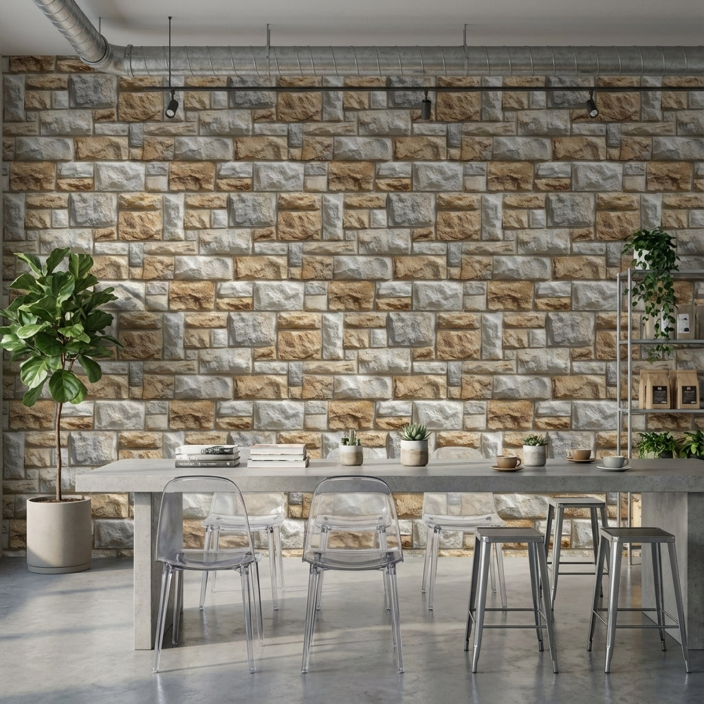 Stone Wallpaper Beige Rustic Decorative Mural