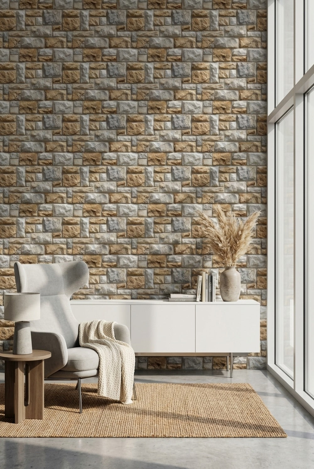 Stone Wallpaper Beige Rustic Decorative Mural