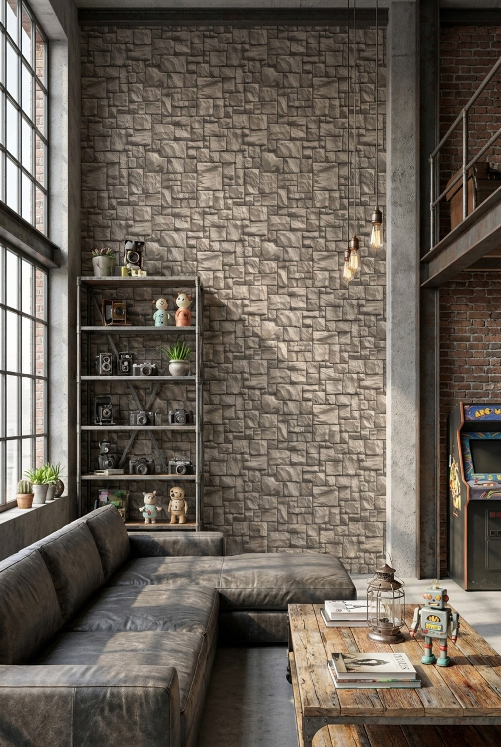 Stone Texture Wallpaper Brown Rustic Removable Wall Decor