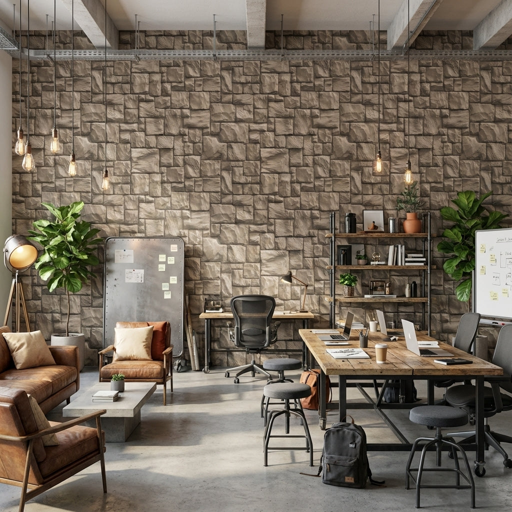 Stone Texture Wallpaper Brown Rustic Removable Wall Decor