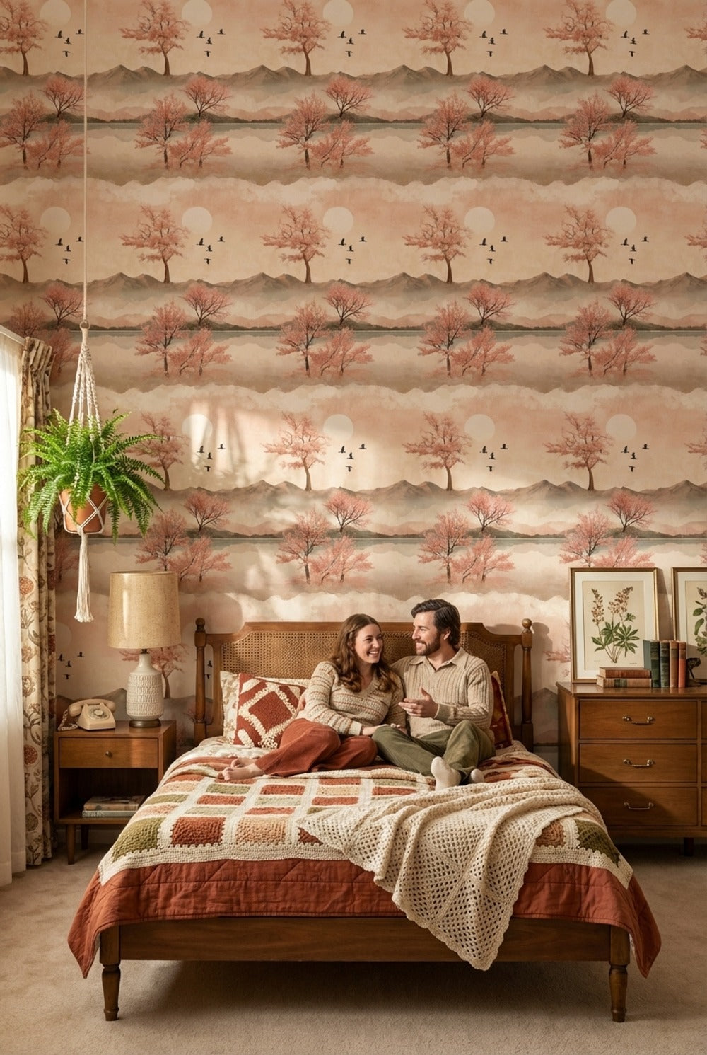 Cherry Blossoms Wallpaper Birds Removable Mountains Wall Mural