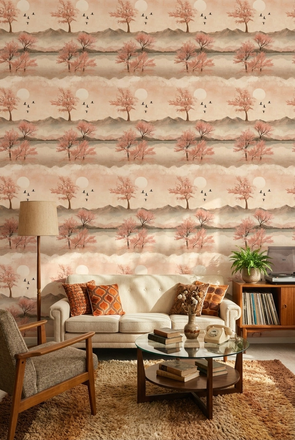 Cherry Blossoms Wallpaper Birds Removable Mountains Wall Mural