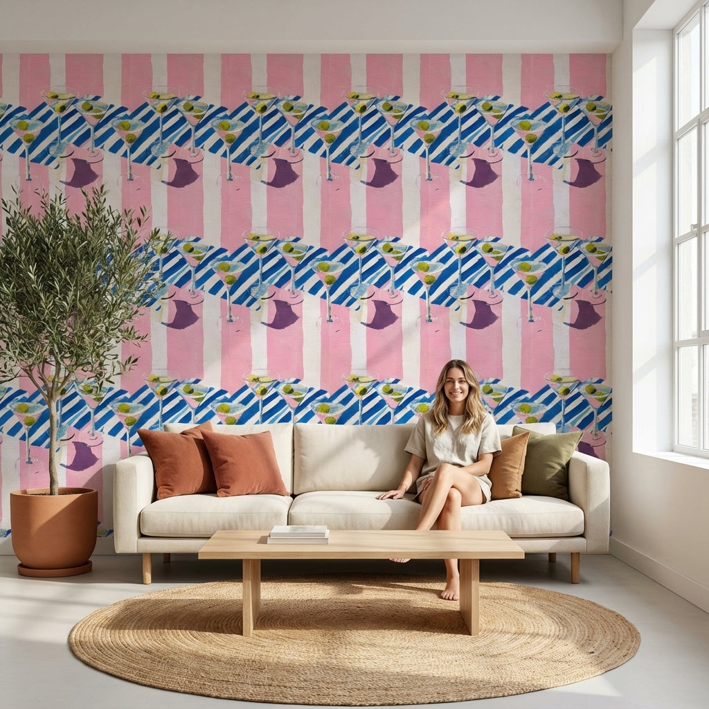 Striped Wallpaper Martini Contemporary Removable Wall Decor