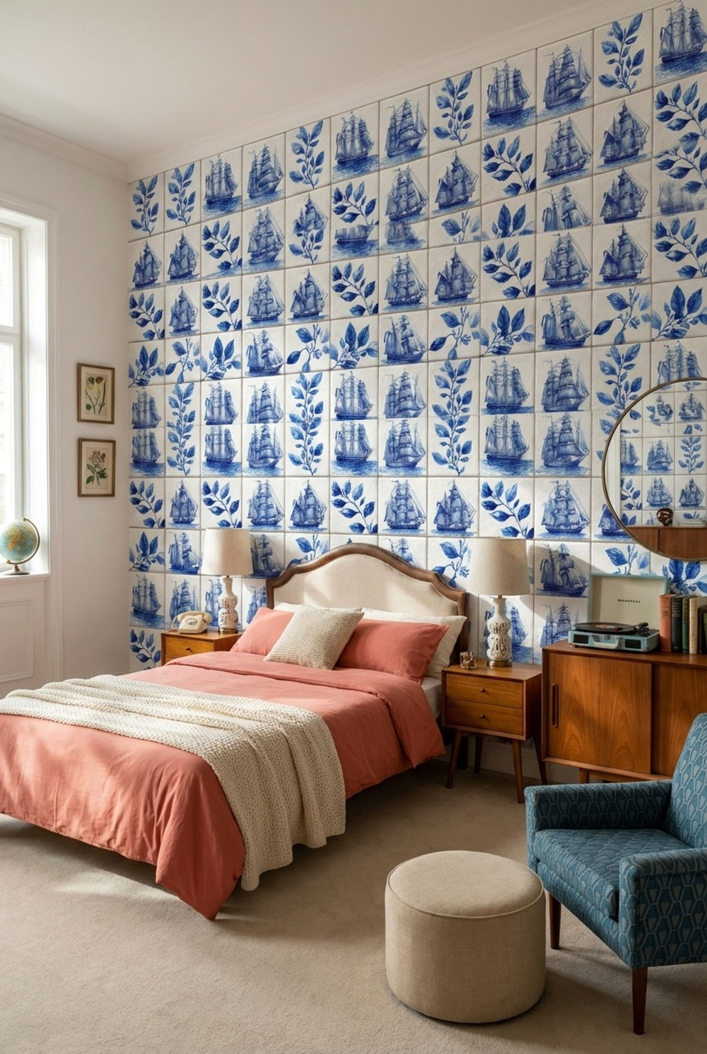 White Background Wallpaper Vintage Removable Nautical Wall Mural