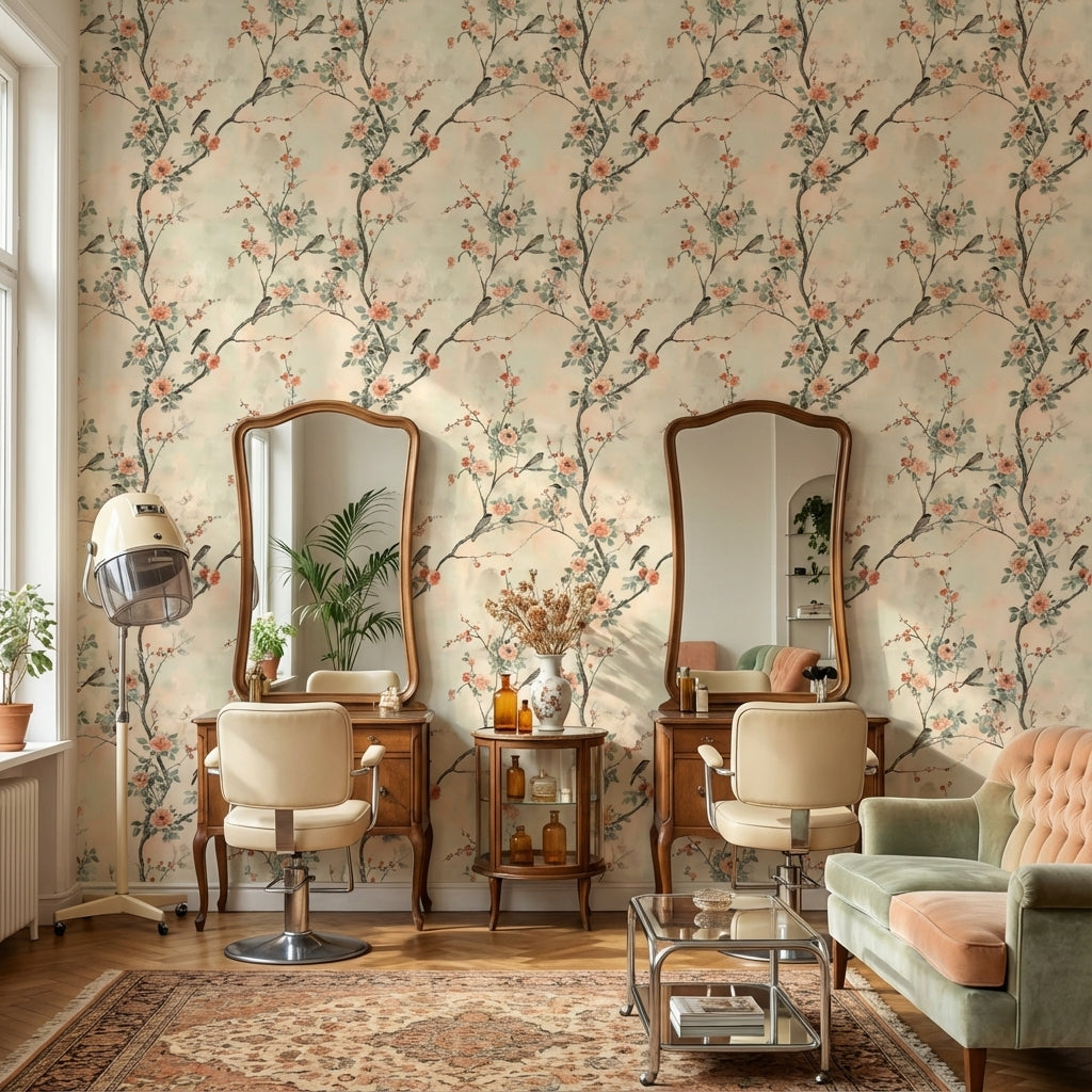 Floral Wallpaper Birds Mural Traditional Wall Decor