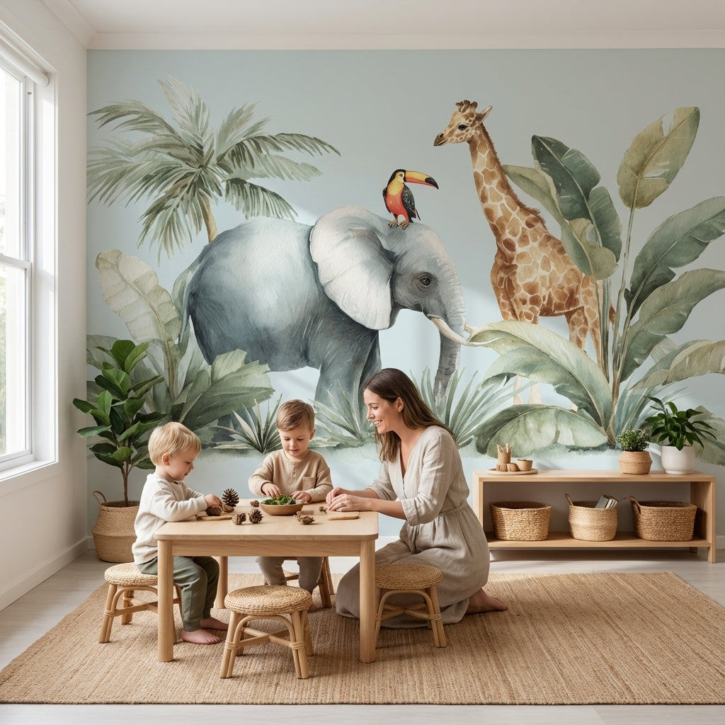 Jungle Wallpaper Elephant Removable Giraffe Wall Mural