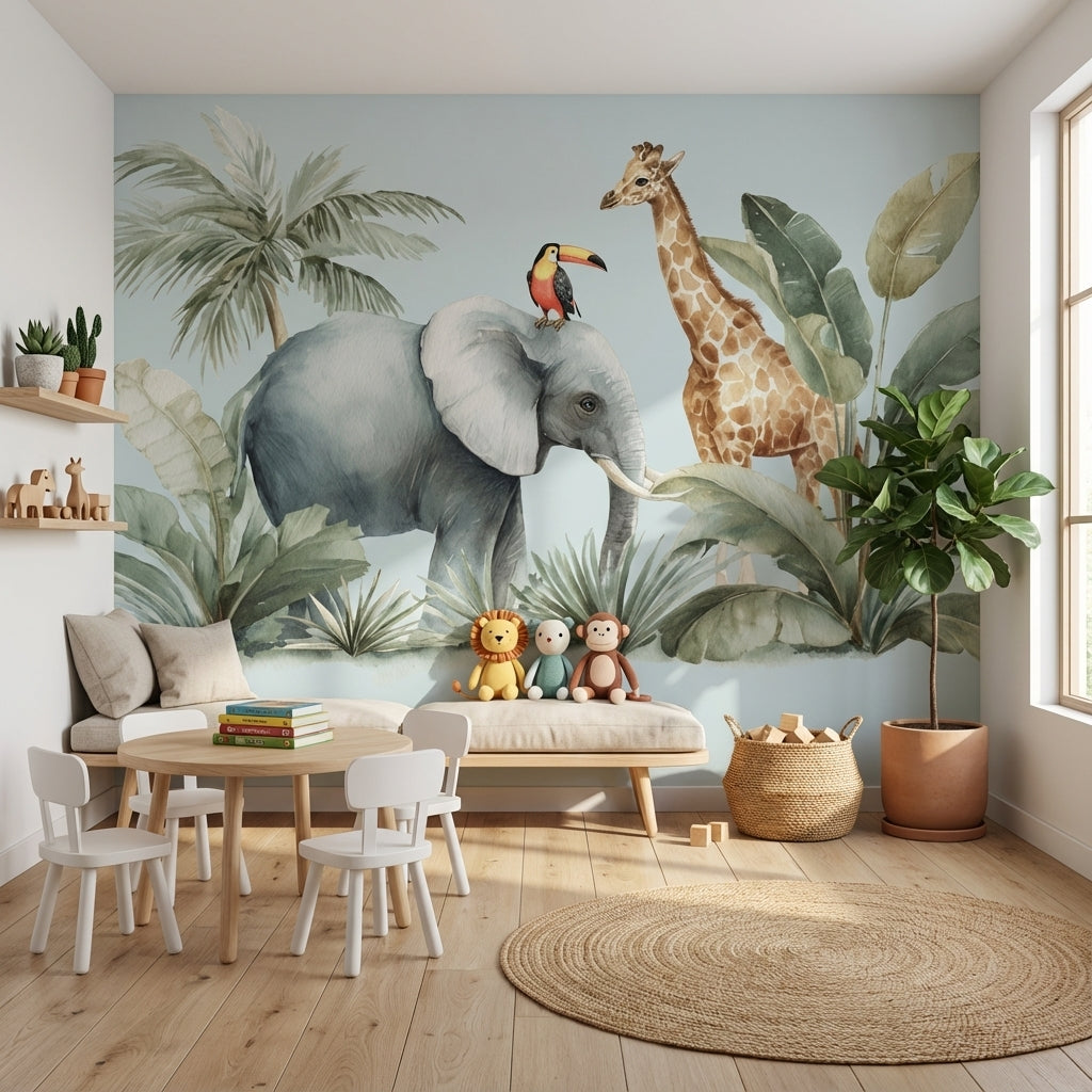 Jungle Wallpaper Elephant Removable Giraffe Wall Mural