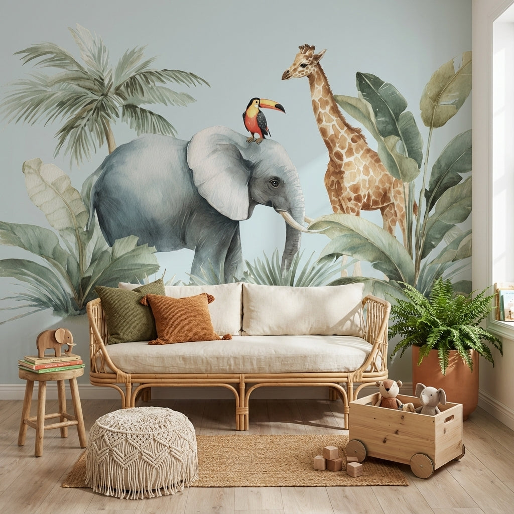 Jungle Wallpaper Elephant Removable Giraffe Wall Mural