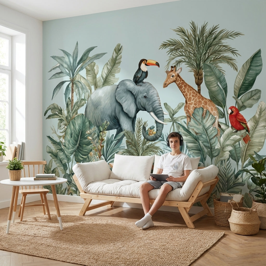 Jungle Wallpaper Animals Tropical Removable Wall Decor