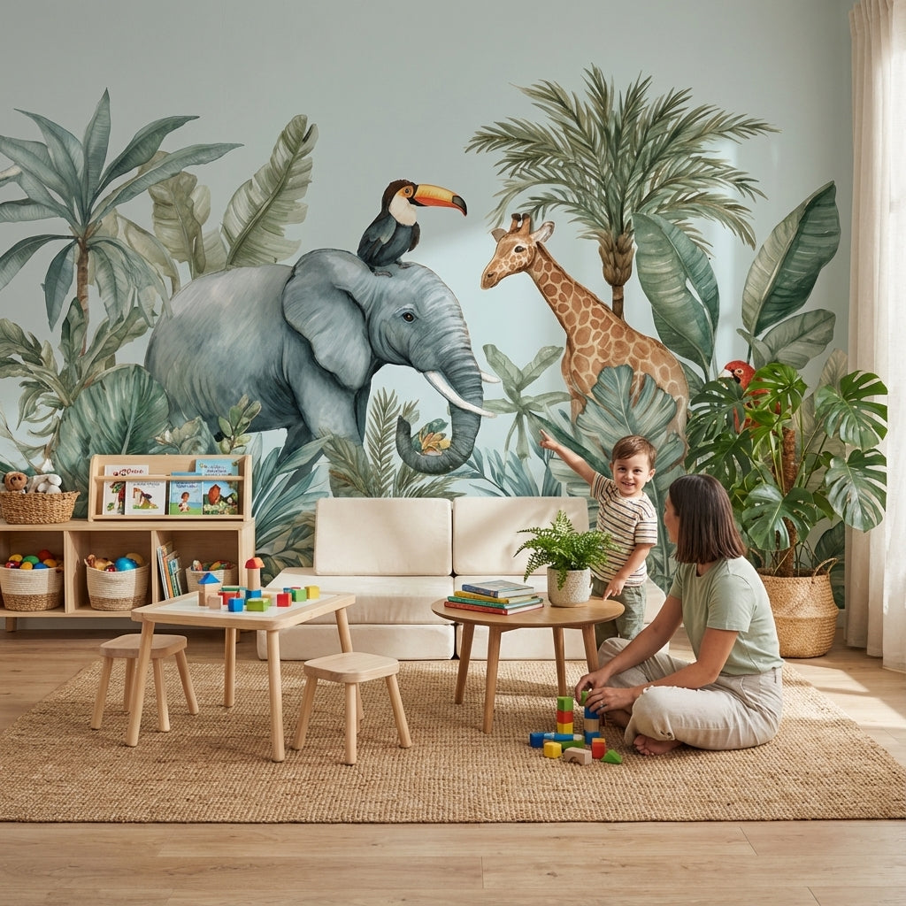 Jungle Wallpaper Animals Tropical Removable Wall Decor