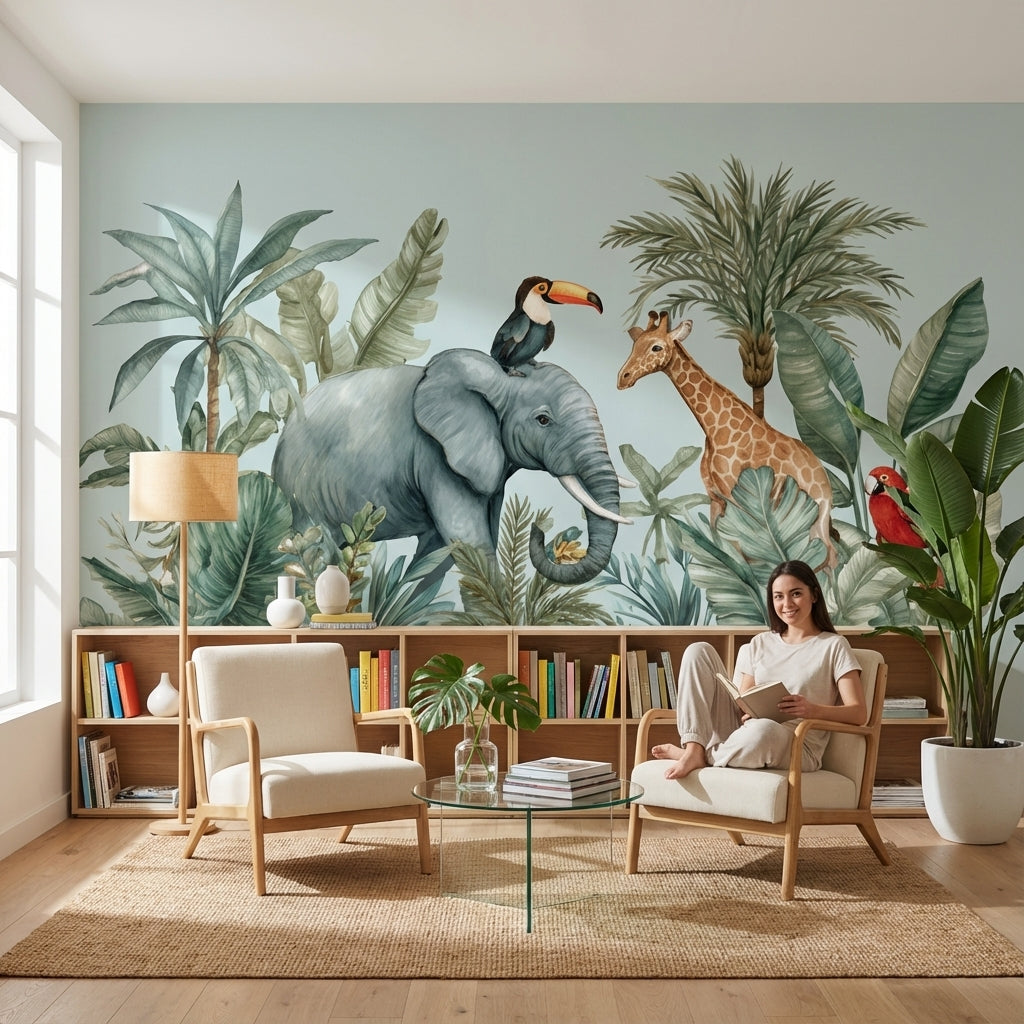 Jungle Wallpaper Animals Tropical Removable Wall Decor
