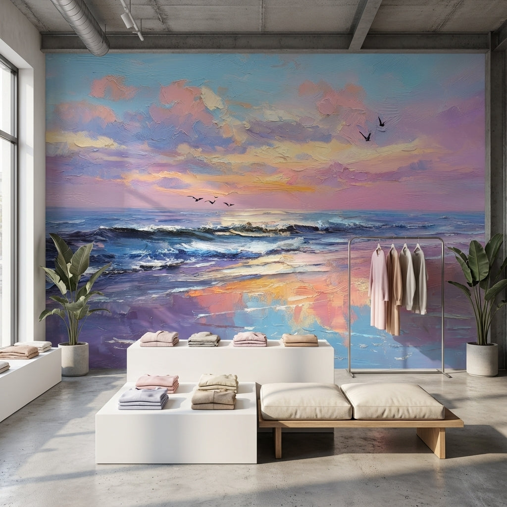 Seascape Wallpaper Sunset Ocean Removable Wall Decor