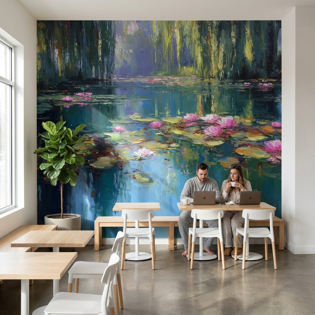 Water Lilies Wallpaper Reflection Removable Nature Wall Mural