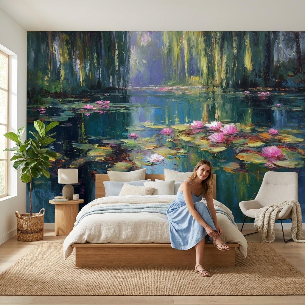 Water Lilies Wallpaper Reflection Removable Nature Wall Mural