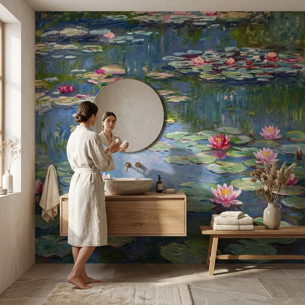 Water Lilies Wallpaper Reflection Removable Nature Wall Mural
