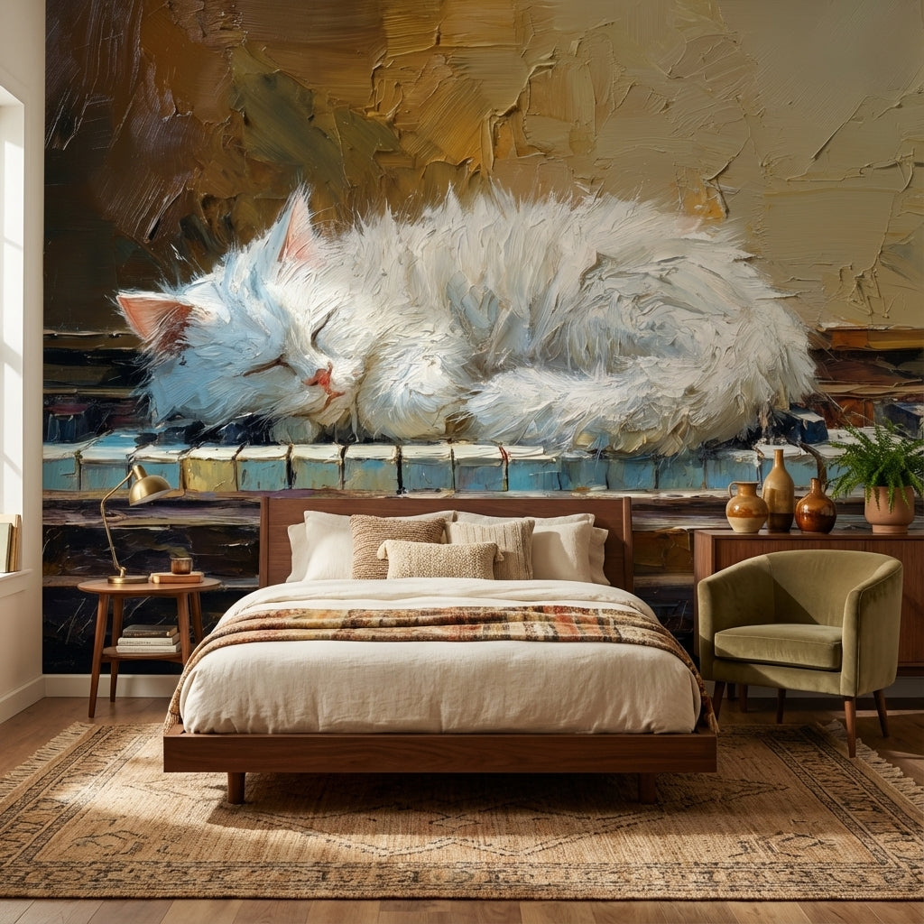 Cat Wallpaper Piano Brown Removable Wall Decor