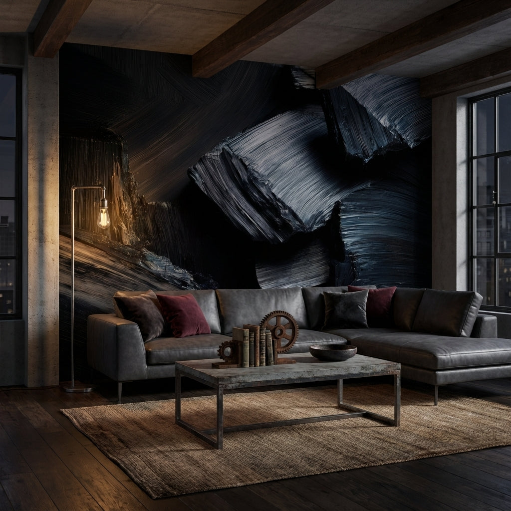 Abstract Wallpaper Brushstrokes Dark Wall Decor