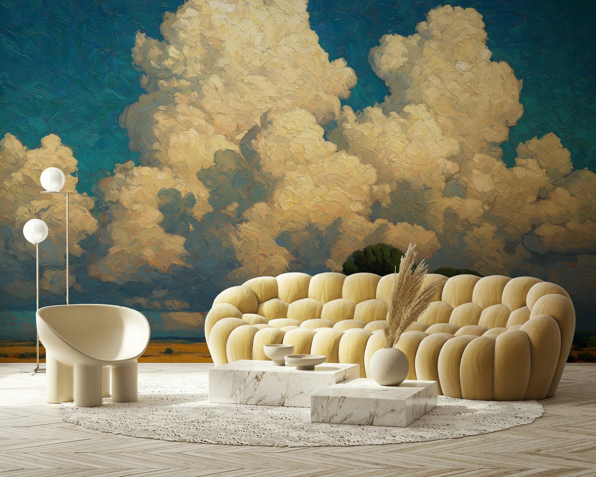 Landscape Wallpaper Clouds Blue Sky Removable Wall Decor