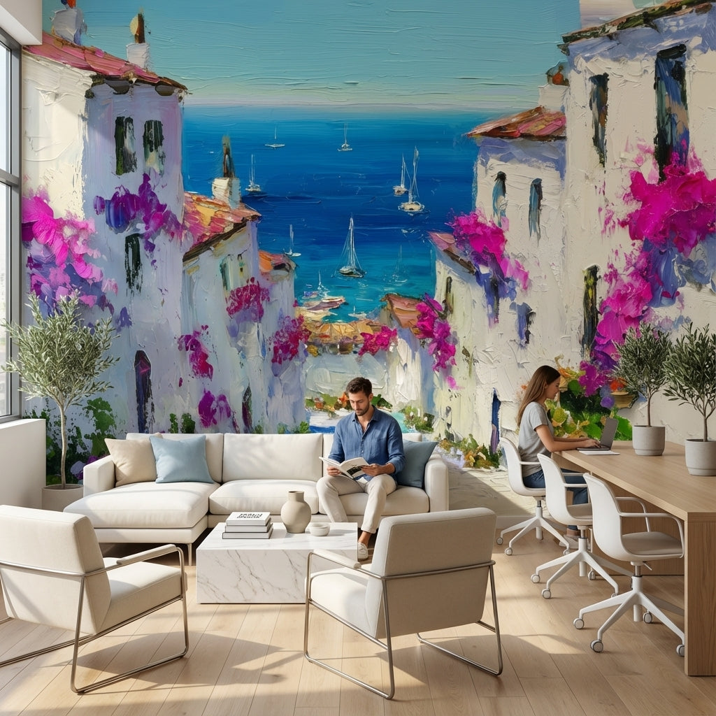 Coastal Wallpaper Mediterranean Removable Bougainvillea Wall Mural