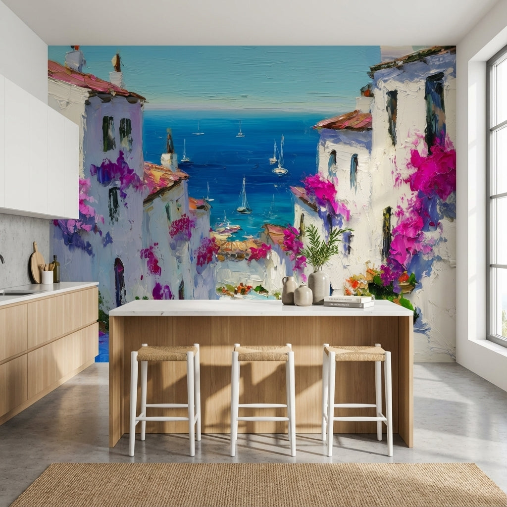 Coastal Wallpaper Mediterranean Removable Bougainvillea Wall Mural