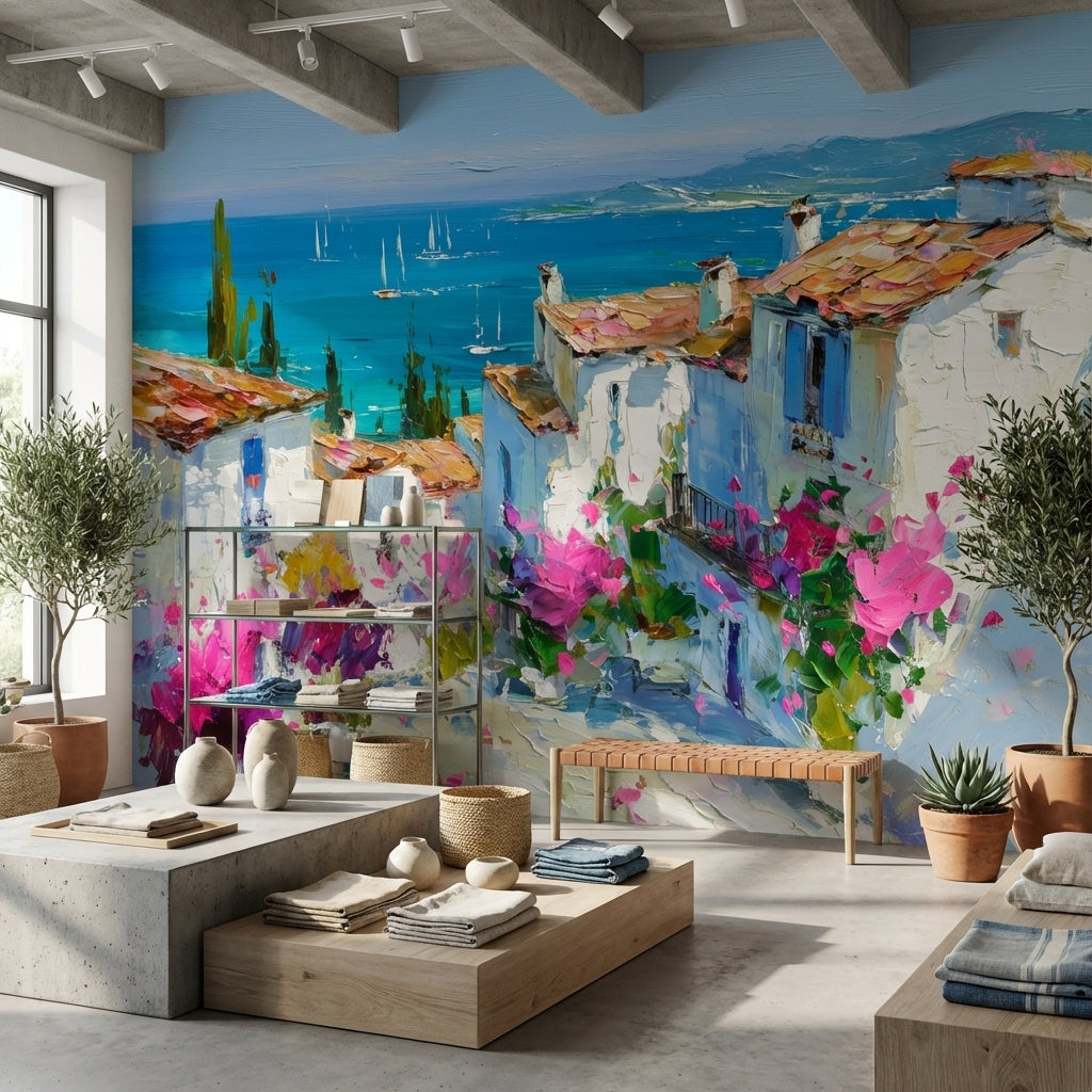 Mediterranean Wallpaper Coastal Sea Wall Decor