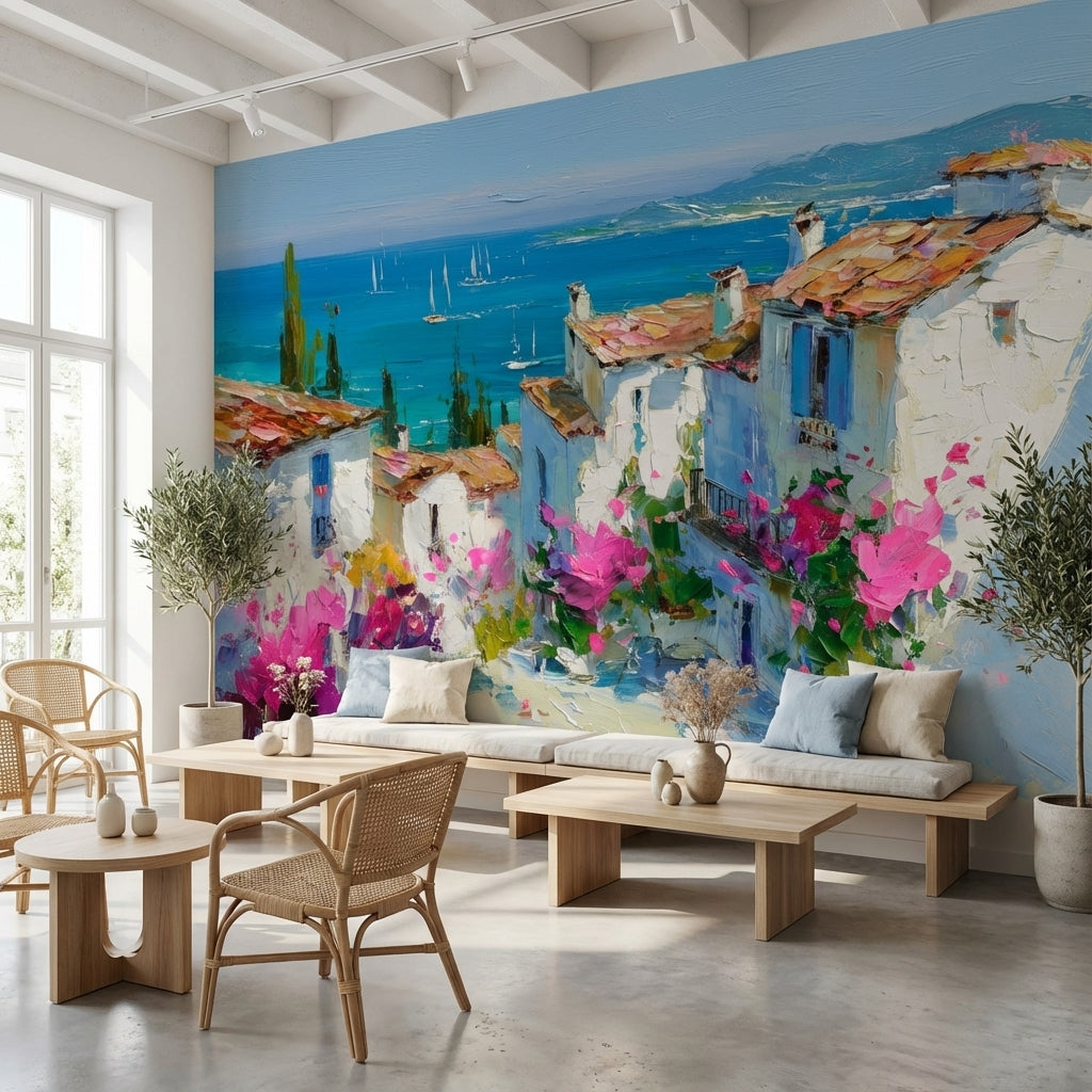 Mediterranean Wallpaper Coastal Sea Wall Decor