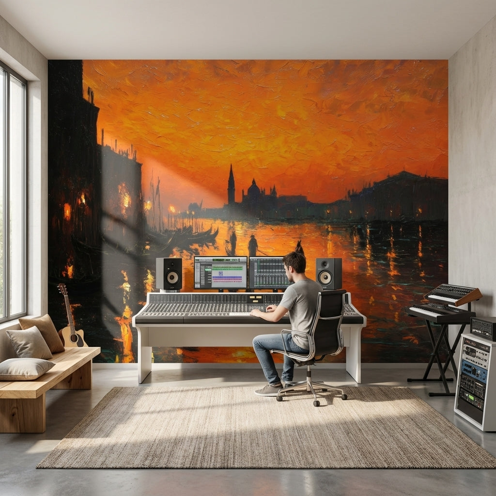Venice Wallpaper Sunset Gondolas Removable Wall Decor