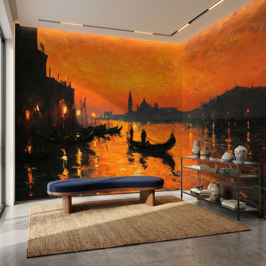 Venice Wallpaper Sunset Gondolas Removable Wall Decor
