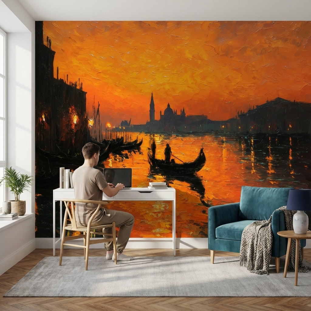 Venice Wallpaper Sunset Gondolas Removable Wall Decor