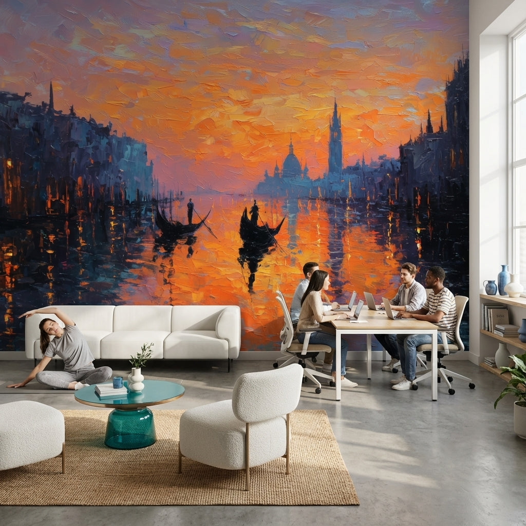 Venice Wallpaper Sunset Removable Gondolas Wall Mural