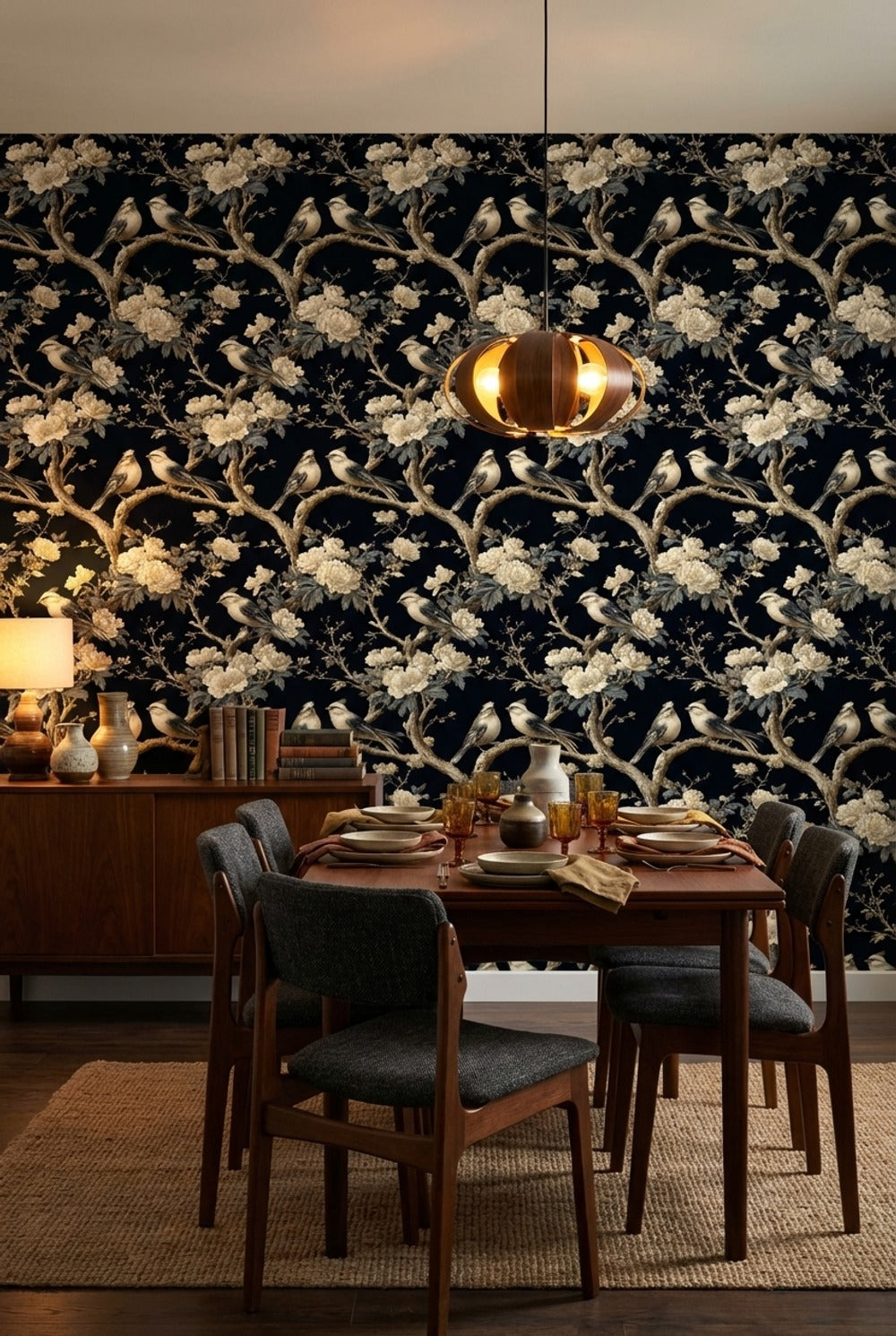 Floral Wallpaper Birds Elegant Removable Wall Decor