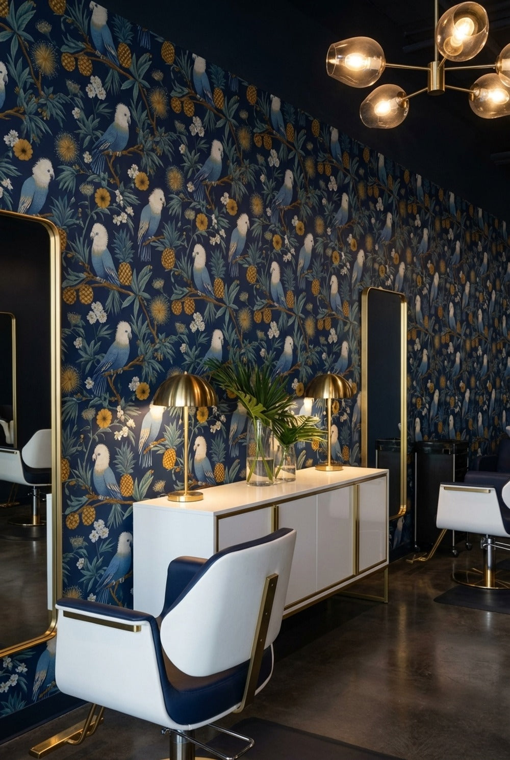 Navy Parrots Wallpaper Floral Exotic Removable Wall Decor