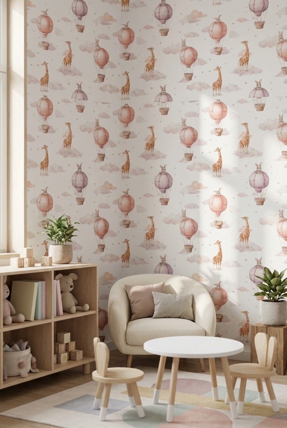 Whimsical Wallpaper Hot Air Balloons Removable Animals Wall Mural