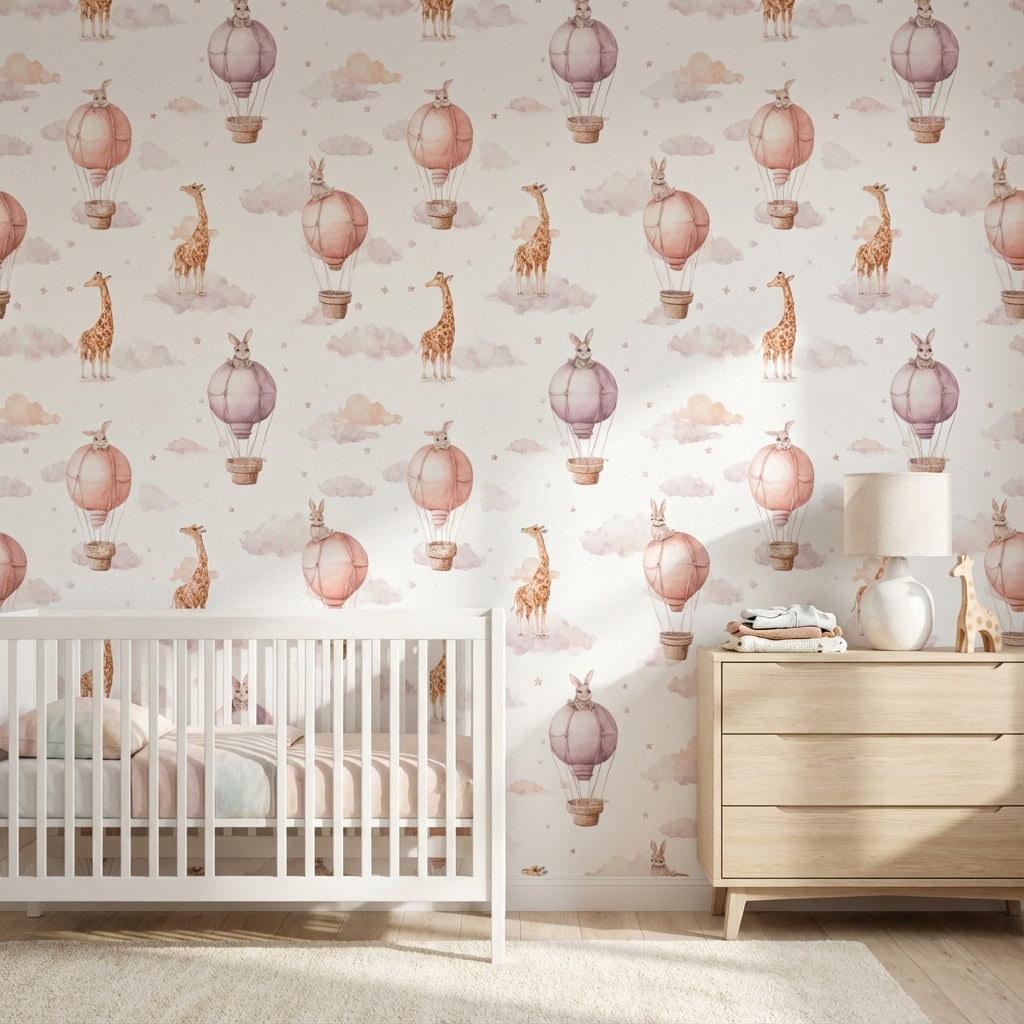 Whimsical Wallpaper Hot Air Balloons Removable Animals Wall Mural