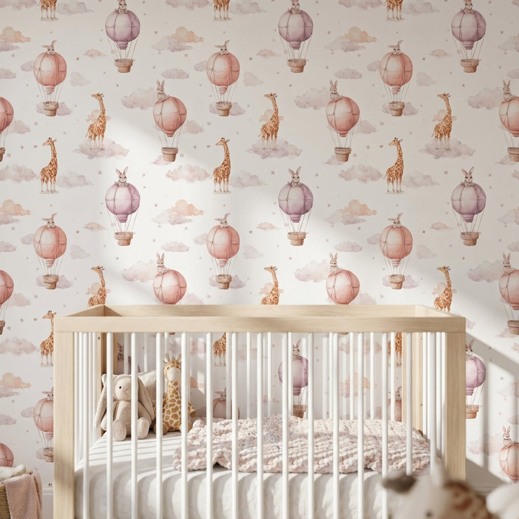 Whimsical Wallpaper Hot Air Balloons Removable Animals Wall Mural