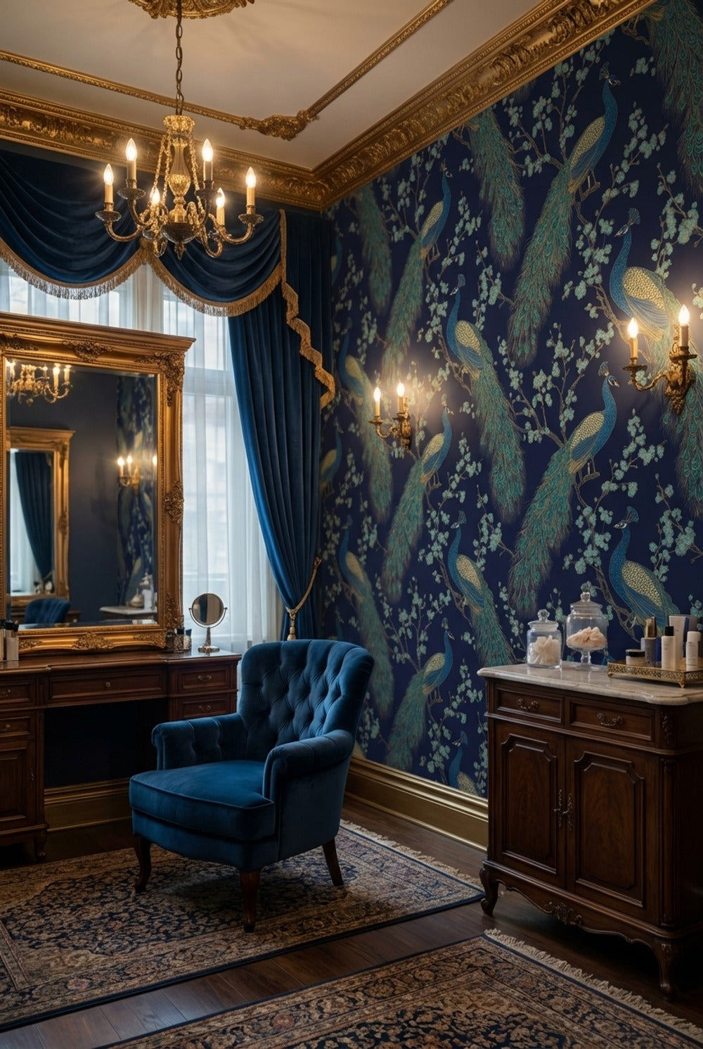 Peacock Wallpaper Floral Oriental Decorative Mural