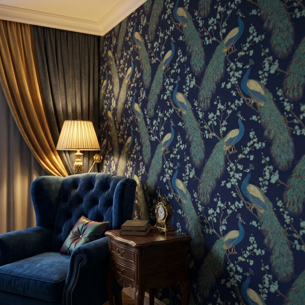 Peacock Wallpaper Floral Oriental Decorative Mural
