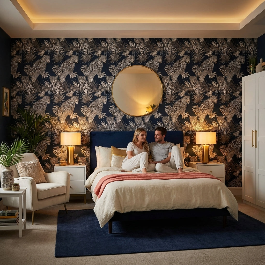 Leopard Wallpaper Tropical Navy Removable Wall Decor